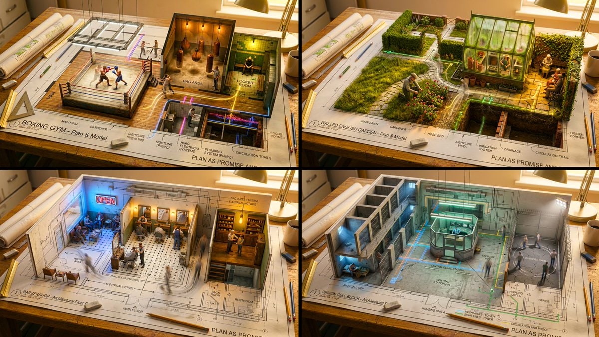 铺展在制图桌上的 建筑平面图