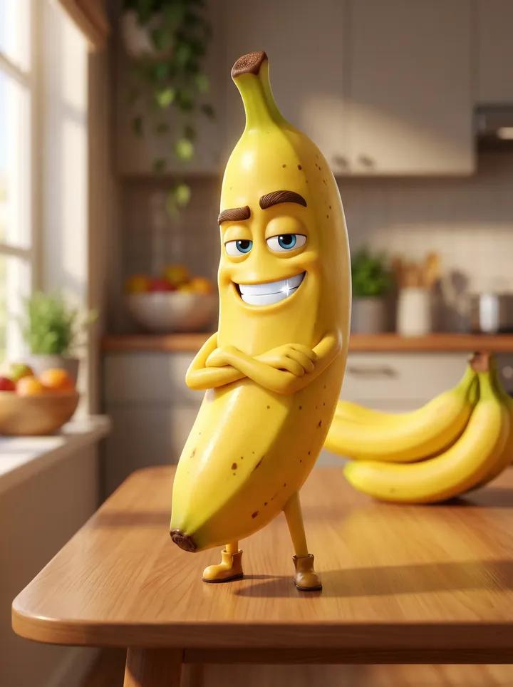 Pixar 风格的单根香蕉 3D 动画角色