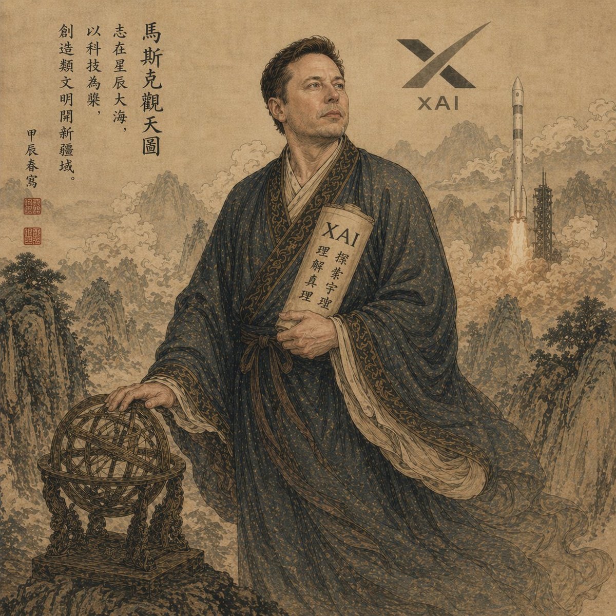 精致的中国水墨风格肖像