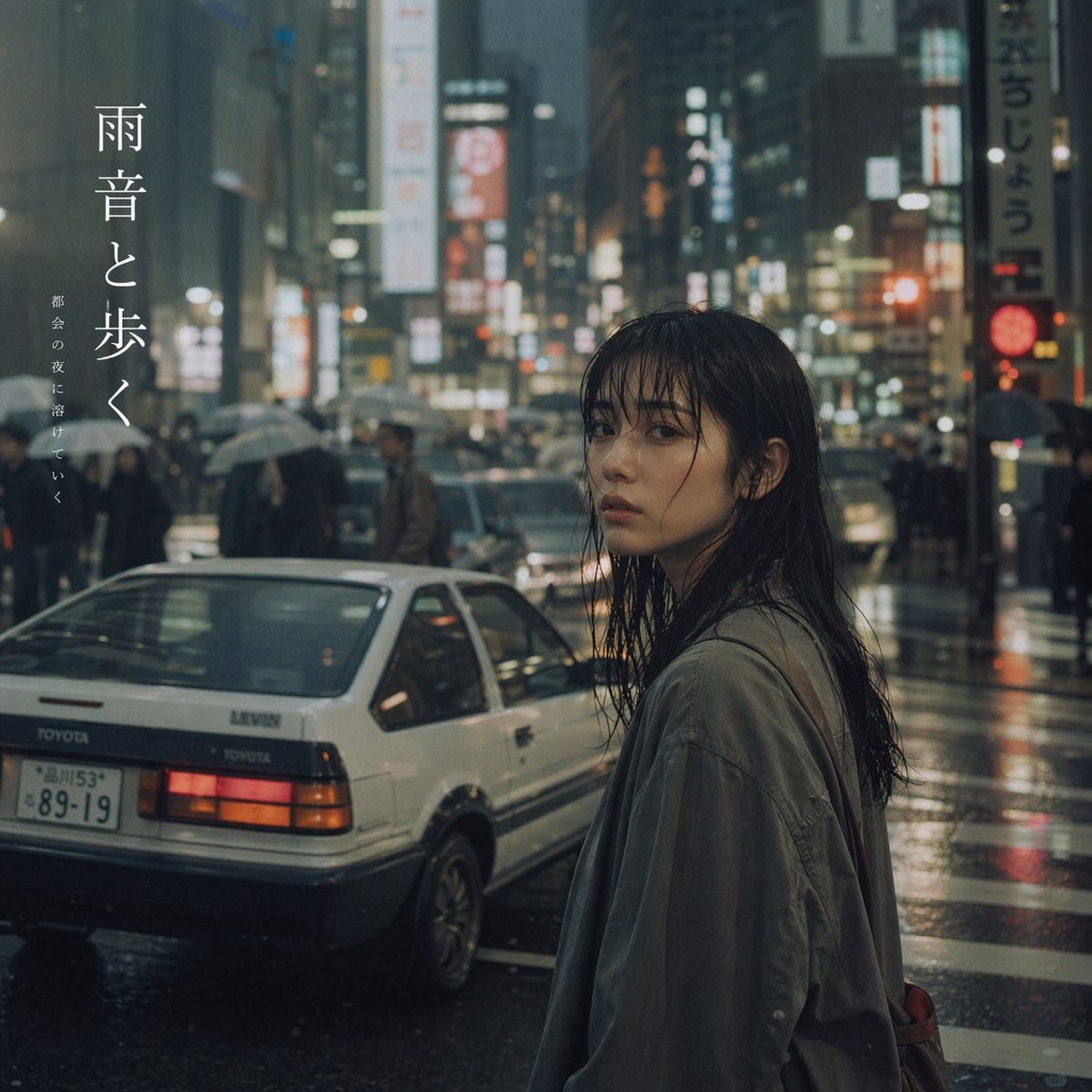 电影感雨夜城市人像与文字排版