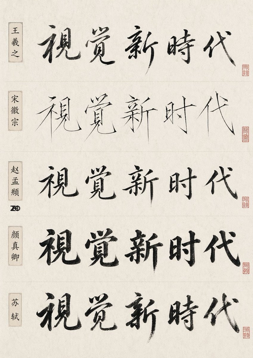 中国书法风格对比表